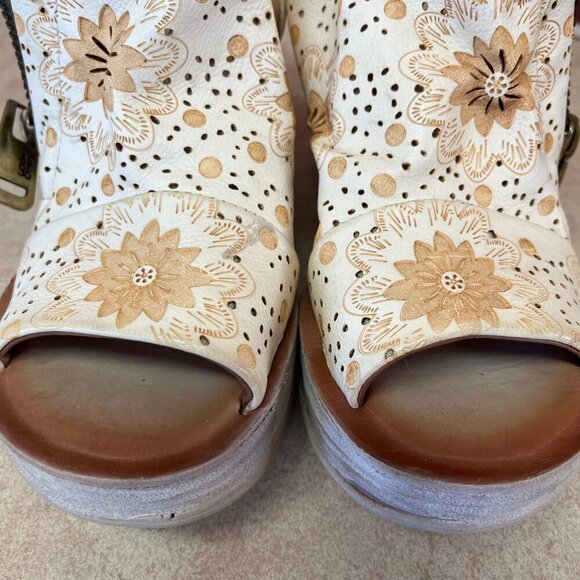 A.S.98 Leather Milk Peep Toe Wedge Espadrilles Sandal - Picture 10 of 16